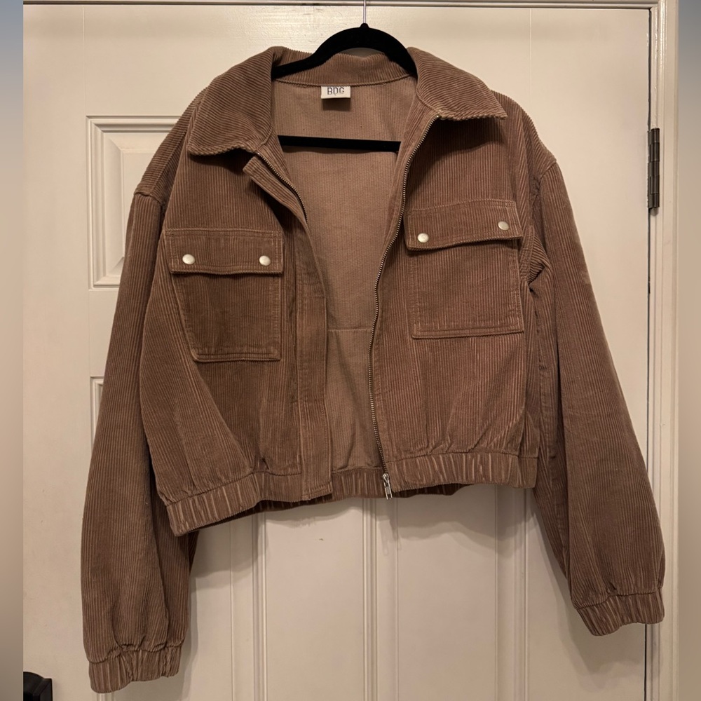 BDG Corduroy Cropped Bomber Jacket - Tan